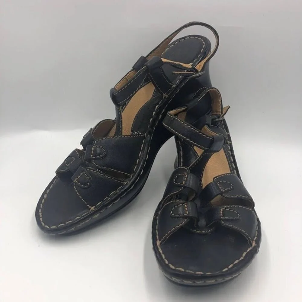 Brown's Landing Women's Brown Leather Wedge Sandals 8M Baylee